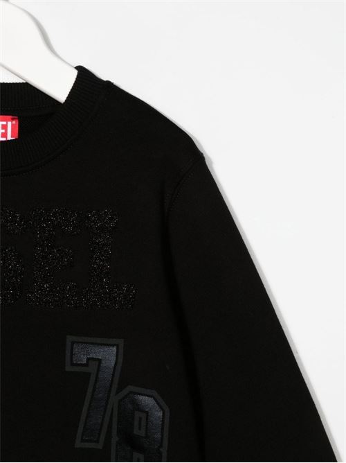 Felpa bambina nera modello crop con ricamo in rilievo DIESEL KIDS | J00923KYAUHK900